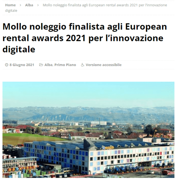 Mollo Noleggio Finalista Agli European Rental Awards 2021 Per Innovazione Digitale